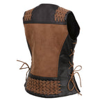 Milwaukee Leather Women's MLL4509 Smoocher Two Tone Crazy Horse Brown and Black Leather Club Style Motorcycle Vest