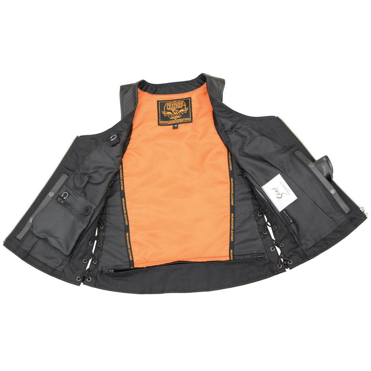 Milwaukee Leather MLL4532 Women's Side Laced Premium Black Leather Motorcycle Rider Vest w/ Cool-Tec Leather Treatement