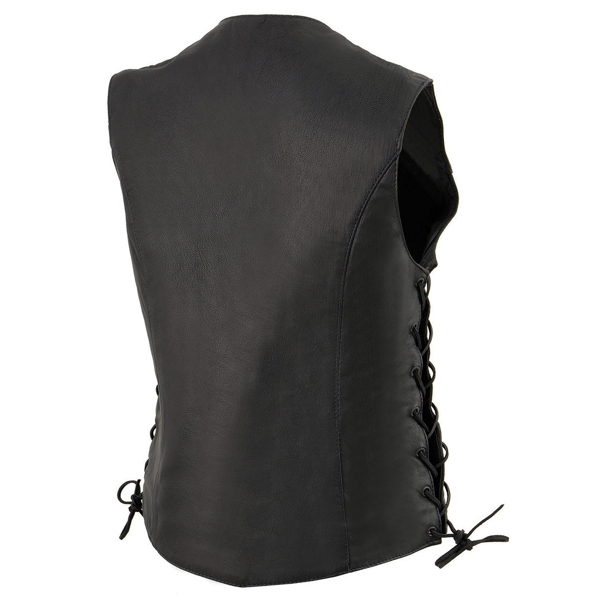 Milwaukee Leather MLL4546 Women's Black Premium Leather Lightweight V-Neck Motorcycle Rider Vest w/ Side Laces