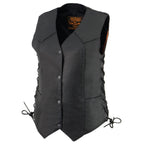 Milwaukee Leather MLL4546 Women's Black Premium Leather Lightweight V-Neck Motorcycle Rider Vest w/ Side Laces