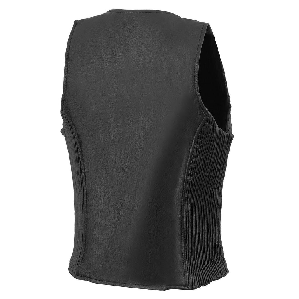 Milwaukee Leather MLL4555 Women's Black Premium Leather Zipper Closure Motorcycle Rider Vest w/ Stretch Side Panel