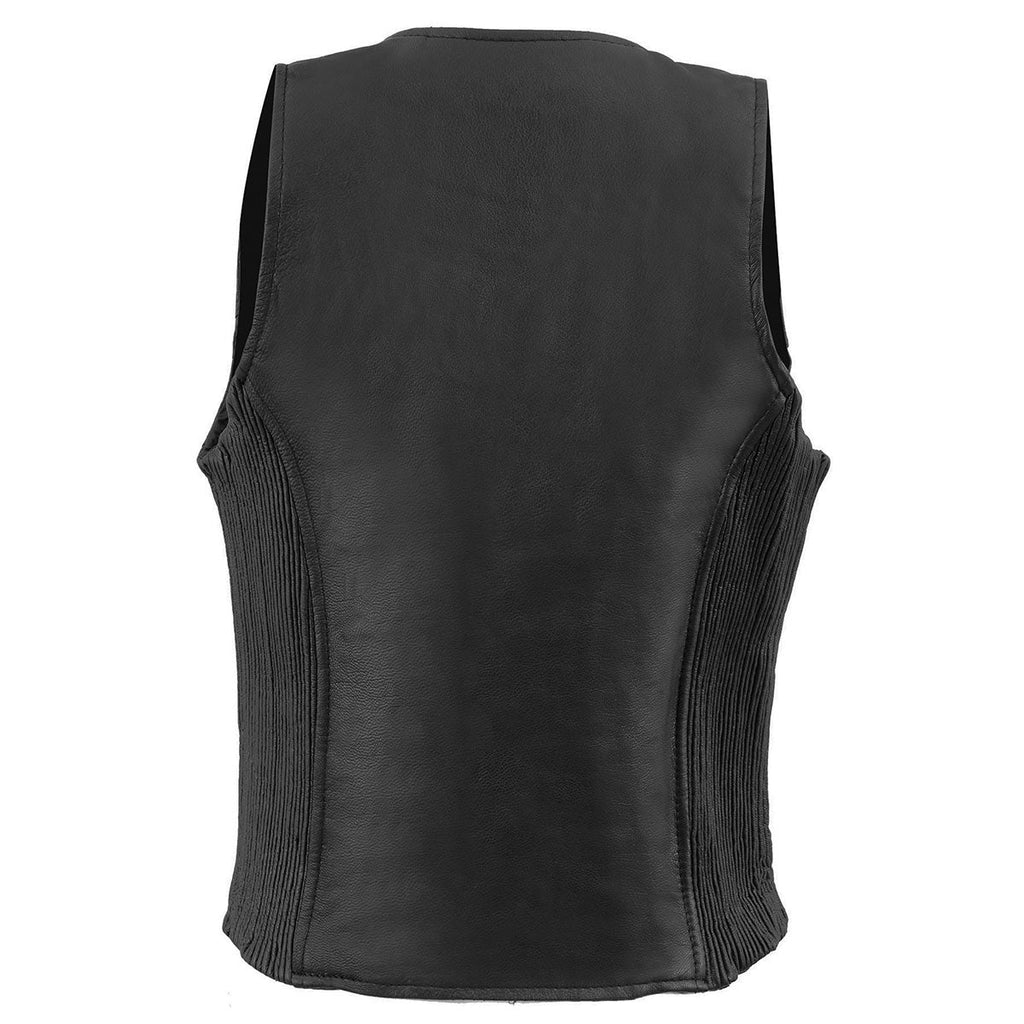 Milwaukee Leather MLL4555 Women's Black Premium Leather Zipper Closure Motorcycle Rider Vest w/ Stretch Side Panel