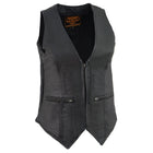 Milwaukee Leather MLL4555 Women's Black Premium Leather Zipper Closure Motorcycle Rider Vest w/ Stretch Side Panel