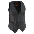 Milwaukee Leather MLL4555 Women's Black Premium Leather Zipper Closure Motorcycle Rider Vest w/ Stretch Side Panel
