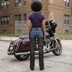 Milwaukee Leather Women's Black and Fuchsia Leather Hip Set Chaps w/ Crinkled Leg Striping MLL6500