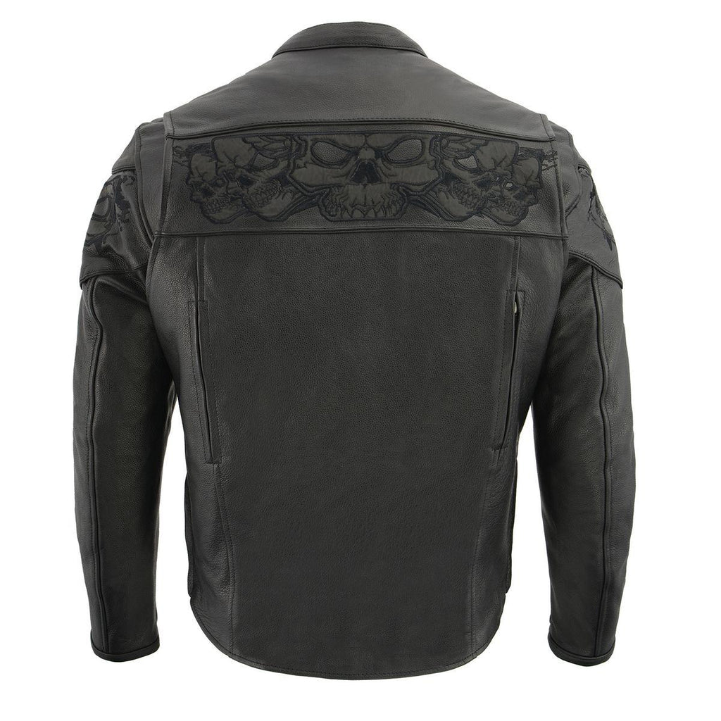 Milwaukee Leather MLM1501 Men's Reflective Skulls Premium Black Leather Motorcycle Jacket w/ Cool-Tec Treatement