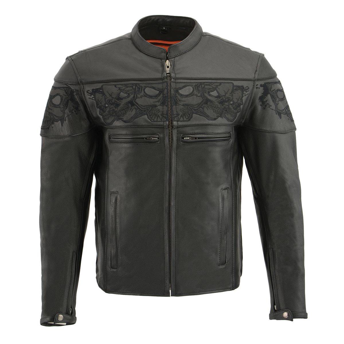 Milwaukee Leather MLM1501 Men's Reflective Skulls Premium Black Leather Motorcycle Jacket w/ Cool-Tec Treatement