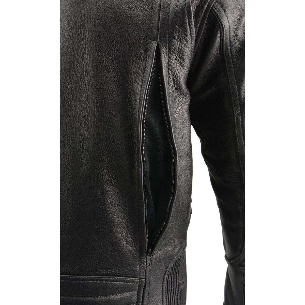 Milwaukee Leather MLM1502 Men's Black Premium Leather Vented Motorcycle Biker Jacket w/ Cool-Tec Leather Treatment Tech