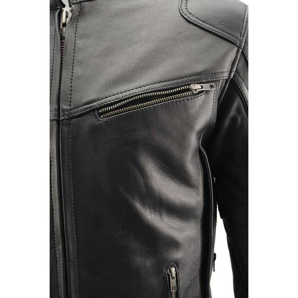Milwaukee Leather MLM1502 Men's Black Premium Leather Vented Motorcycle Biker Jacket w/ Cool-Tec Leather Treatment Tech