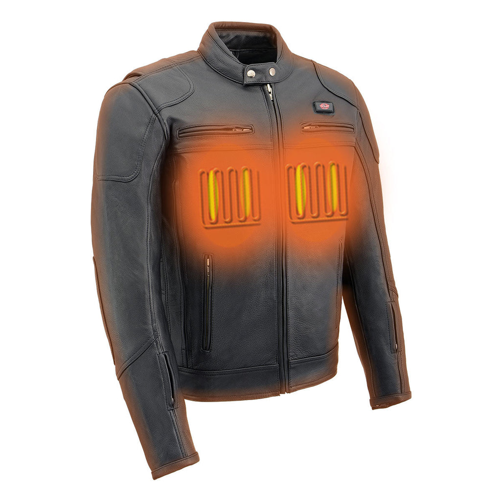 Milwaukee Leather Men’s Inferno Rider Heated Scooter Leather Jacket w/ Dual-Power,Vented System (MLM1513SET)