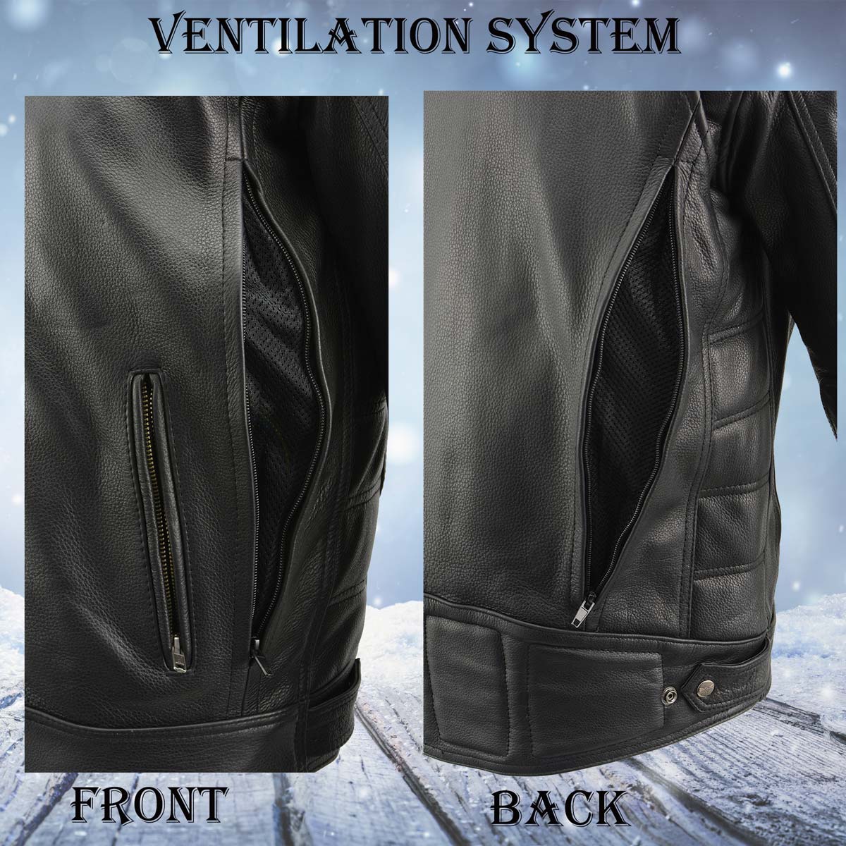 Milwaukee Leather MLM1514SET All Season Black Premium Leather Motorcycle Riders Jacket w/ Heated and Cool-Tec Technology