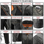 Milwaukee Leather MLM1580 Men's Full Side Lace Vented Black Leather Scooter Jacket