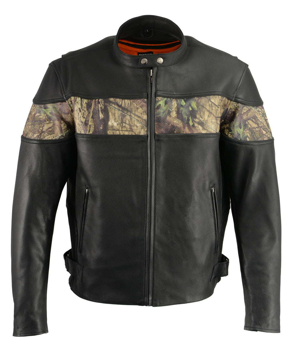 Milwaukee Leather MLM1595 Men's 'Jungle Mossy' Side Stretch Leather Motorcycle Racer Jacket