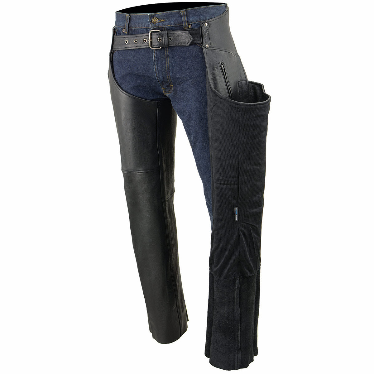 Milwaukee Leather MLM5502 Men's Black Premium Leather Motorcycle Rider Chaps w/ Cool-Tec Leather Treatment