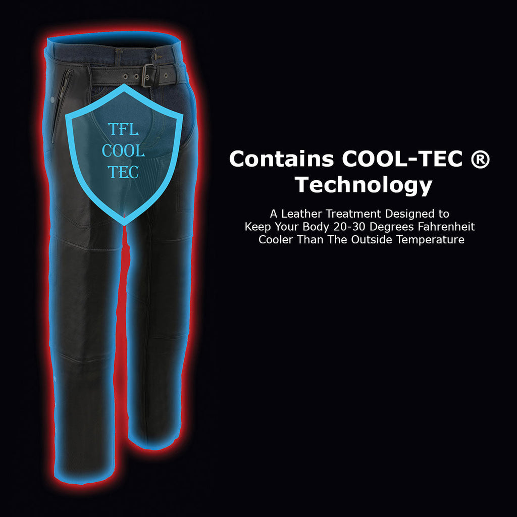 Milwaukee Leather MLM5505 Men's Removal Thermal Lined Black Premium Leather Motorcycle Chaps w/ Cool-Tec Leather
