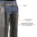 Milwaukee Leather MLM5505 Men's Removal Thermal Lined Black Premium Leather Motorcycle Chaps w/ Cool-Tec Leather