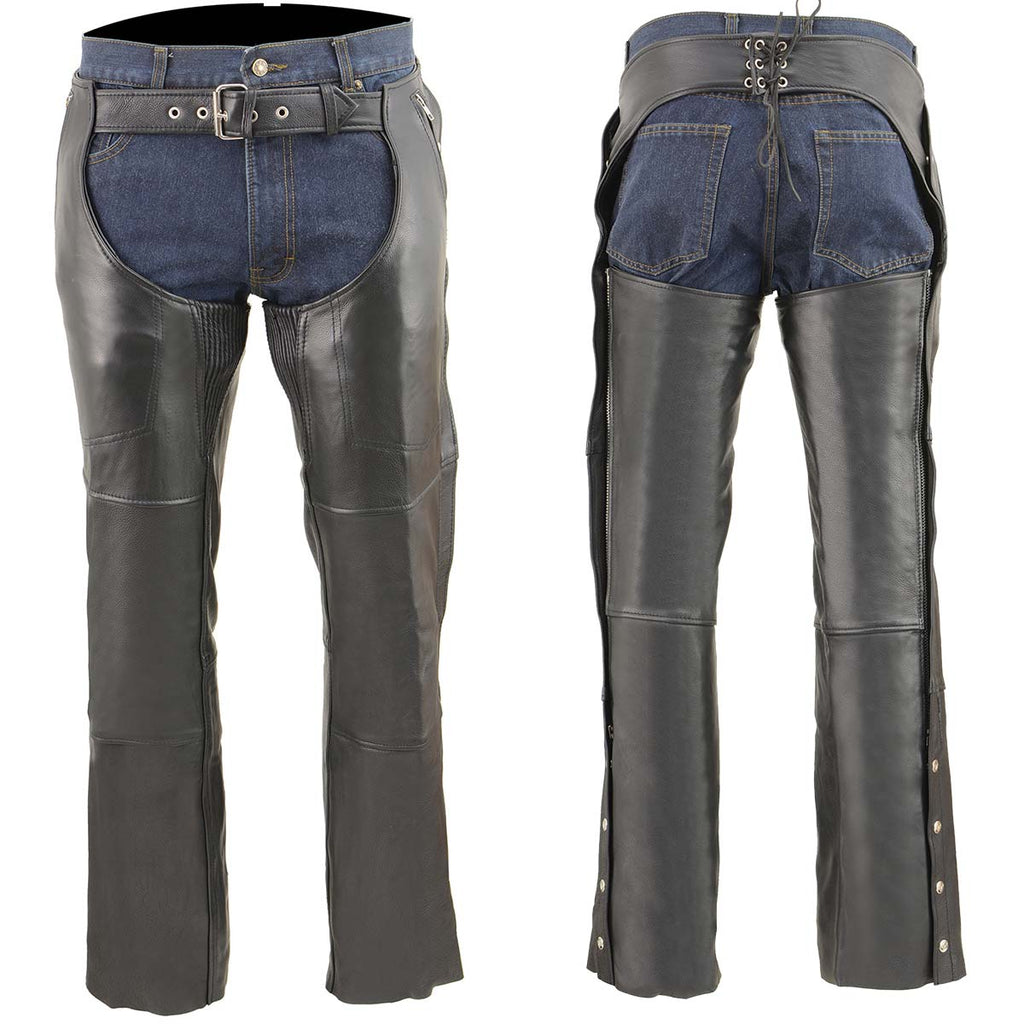 Milwaukee Leather MLM5505 Men's Removal Thermal Lined Black Premium Leather Motorcycle Chaps w/ Cool-Tec Leather