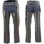 Milwaukee Leather MLM5505 Men's Removal Thermal Lined Black Premium Leather Motorcycle Chaps w/ Cool-Tec Leather