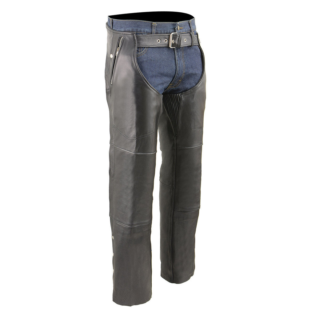 Milwaukee Leather MLM5505 Men's Removal Thermal Lined Black Premium Leather Motorcycle Chaps w/ Cool-Tec Leather