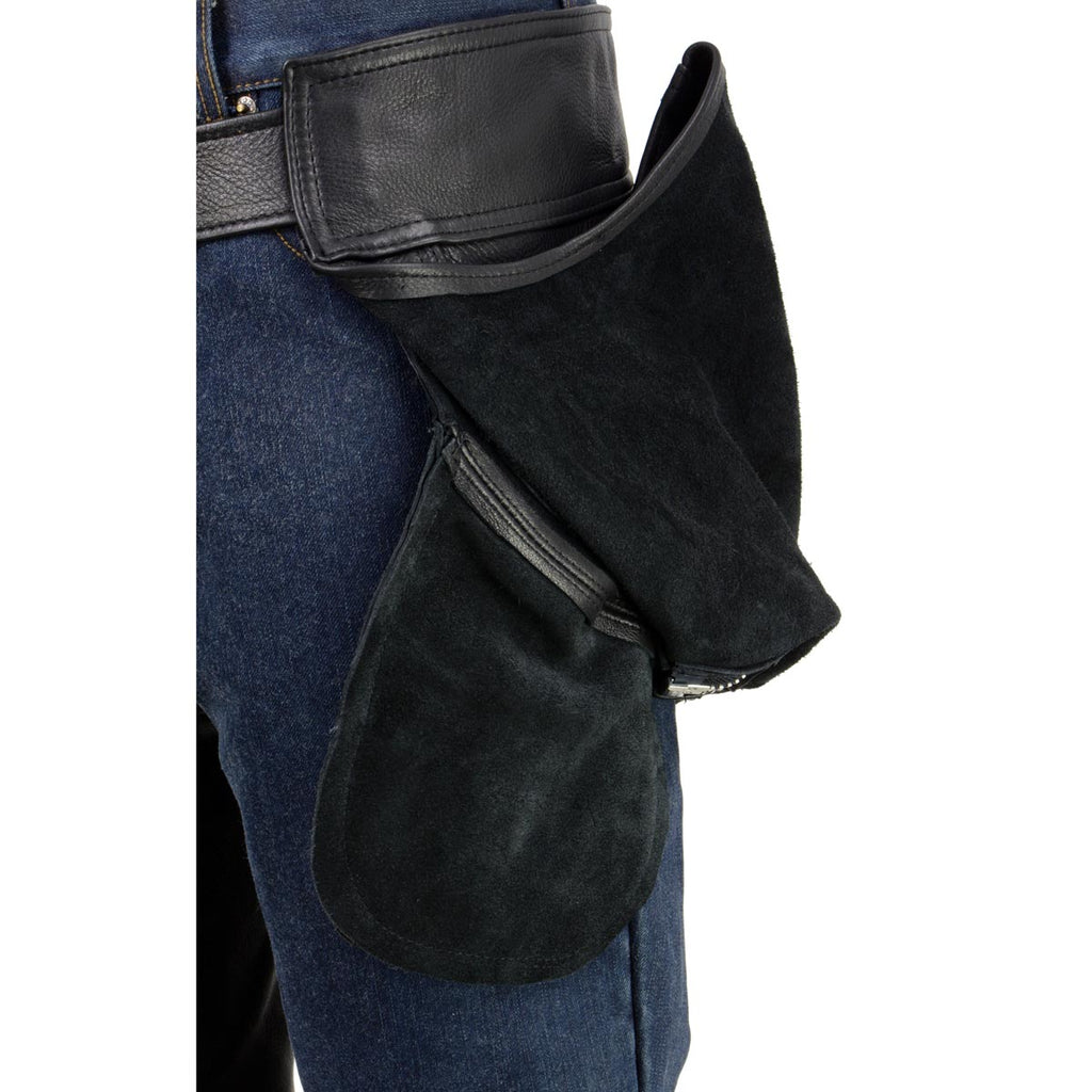 Milwaukee Leather USA MADE MLM5570 Men's Black Enfold Classic Premium Leather Motorcycle Chaps with Jean Pockets