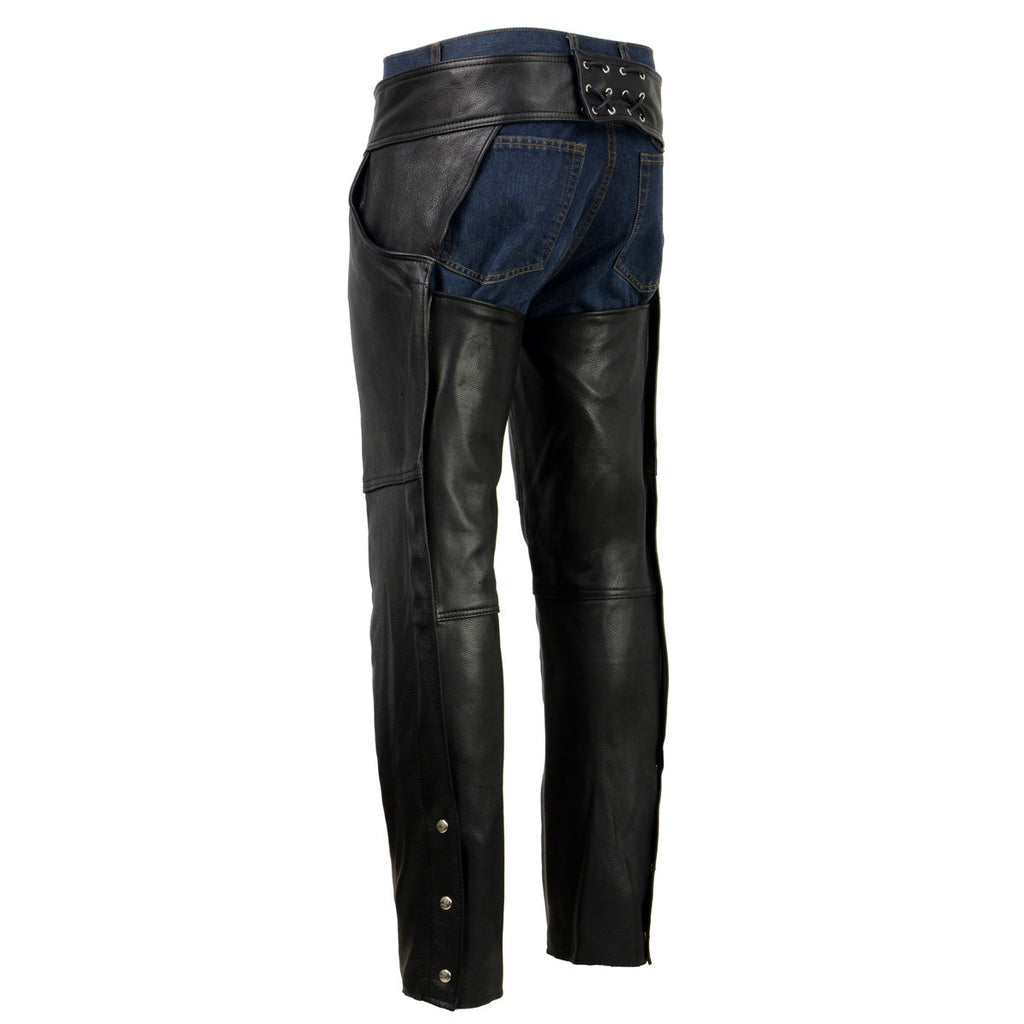 Milwaukee Leather USA MADE MLM5570 Men's Black Enfold Classic Premium Leather Motorcycle Chaps with Jean Pockets