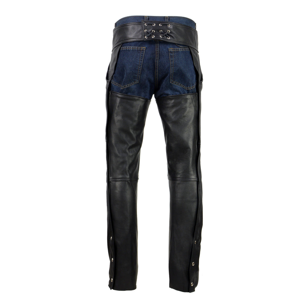Milwaukee Leather USA MADE MLM5570 Men's Black Enfold Classic Premium Leather Motorcycle Chaps with Jean Pockets