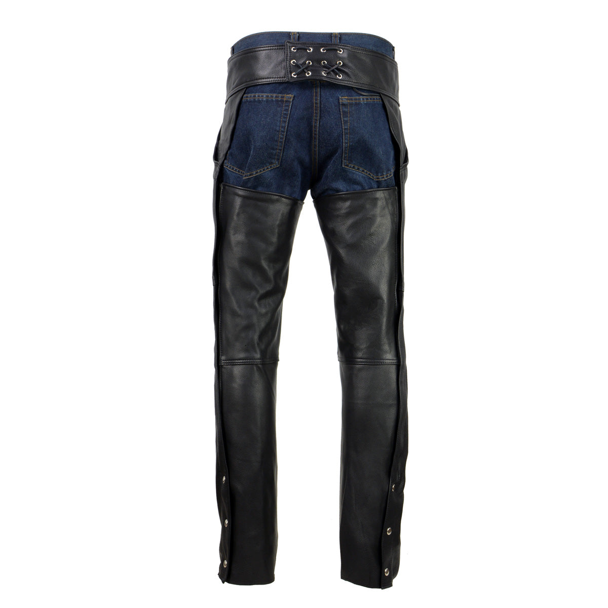 Milwaukee Leather USA MADE MLM5570 Men's Black Enfold Classic Premium Leather Motorcycle Chaps with Jean Pockets