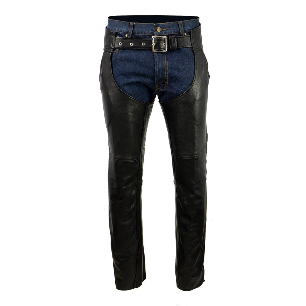 Milwaukee Leather USA MADE MLM5570 Men's Black Enfold Classic Premium Leather Motorcycle Chaps with Jean Pockets