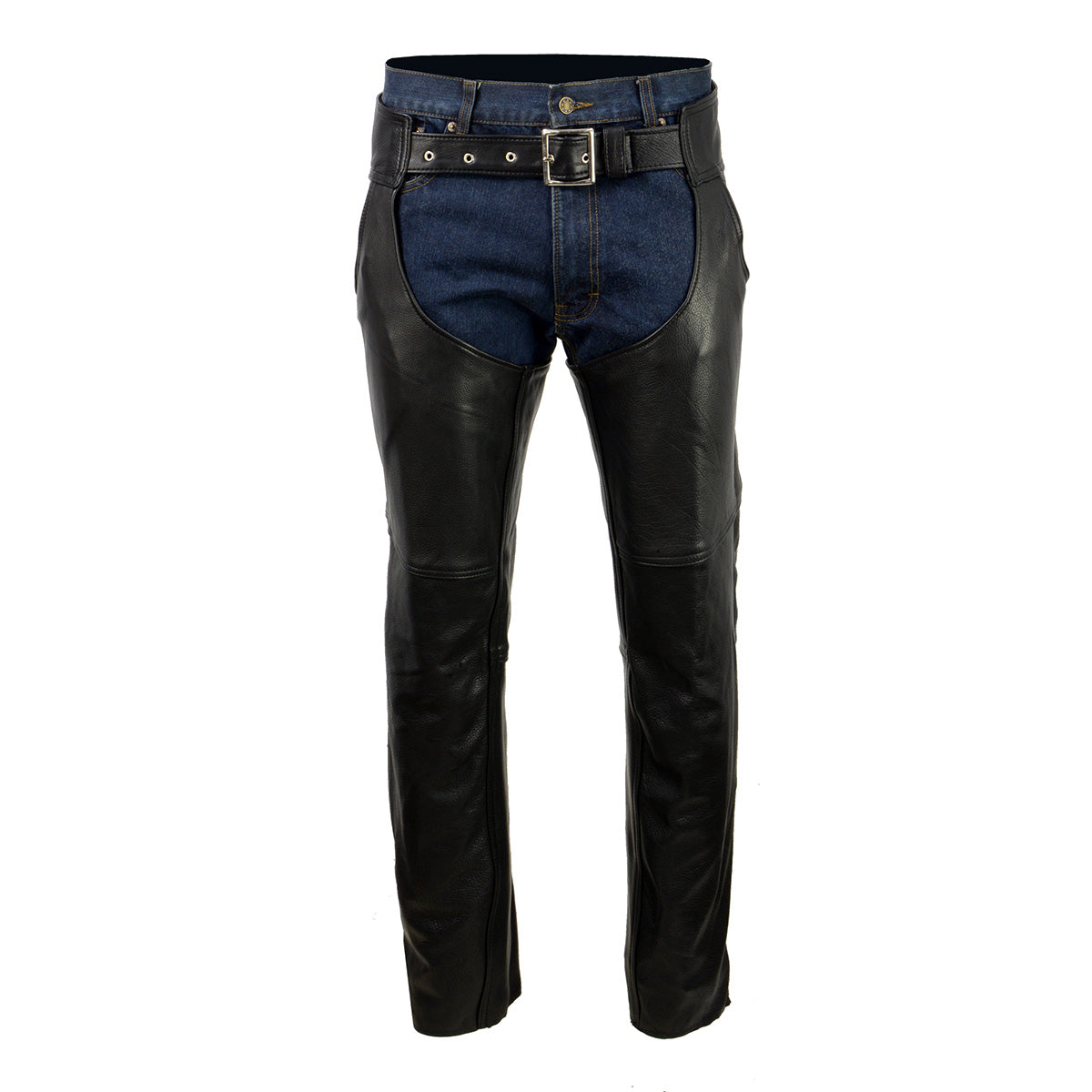 Milwaukee Leather USA MADE MLM5570 Men's Black Enfold Classic Premium Leather Motorcycle Chaps with Jean Pockets