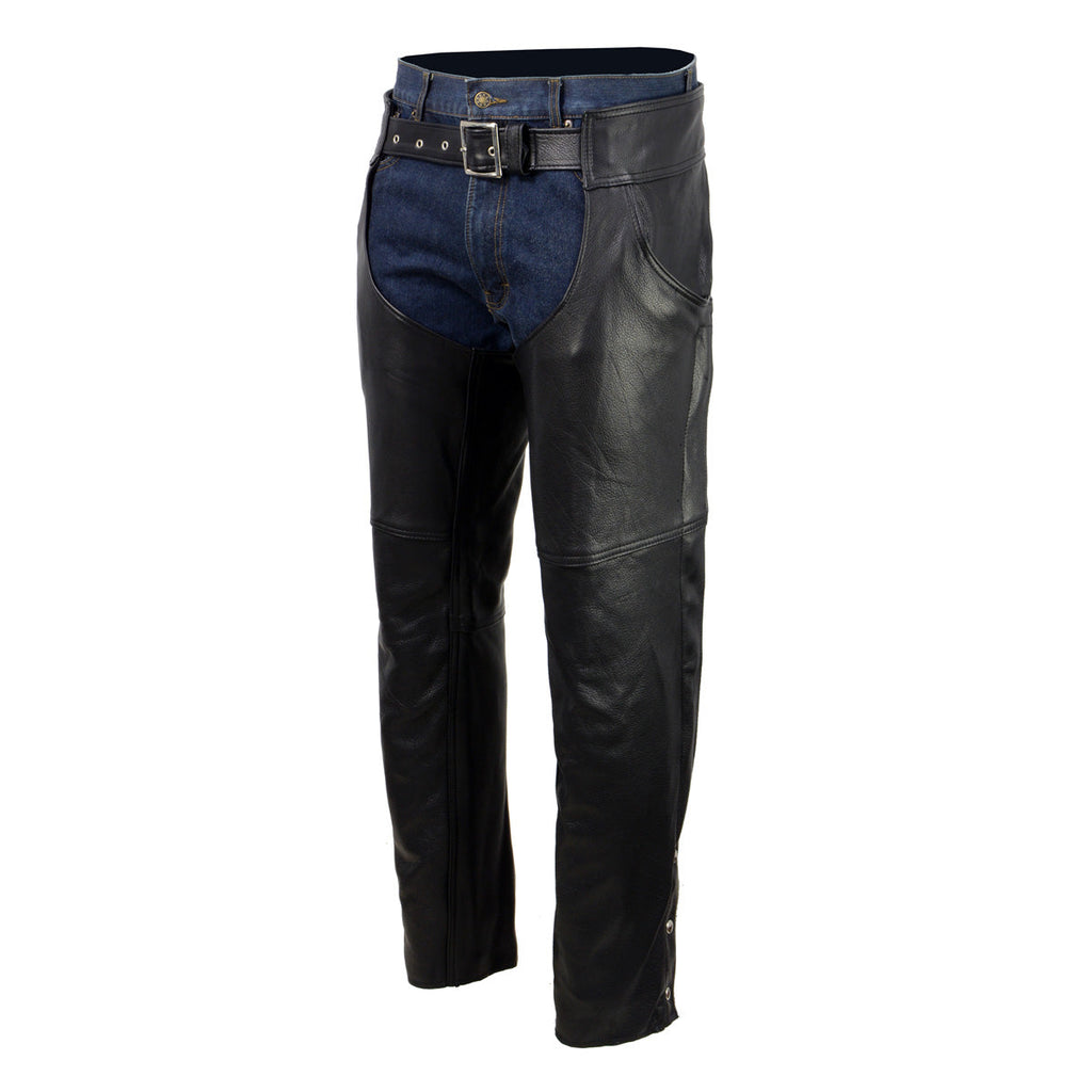 Milwaukee Leather USA MADE MLM5570 Men's Black Enfold Classic Premium Leather Motorcycle Chaps with Jean Pockets