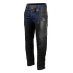 Milwaukee Leather USA MADE MLM5570 Men's Black Enfold Classic Premium Leather Motorcycle Chaps with Jean Pockets