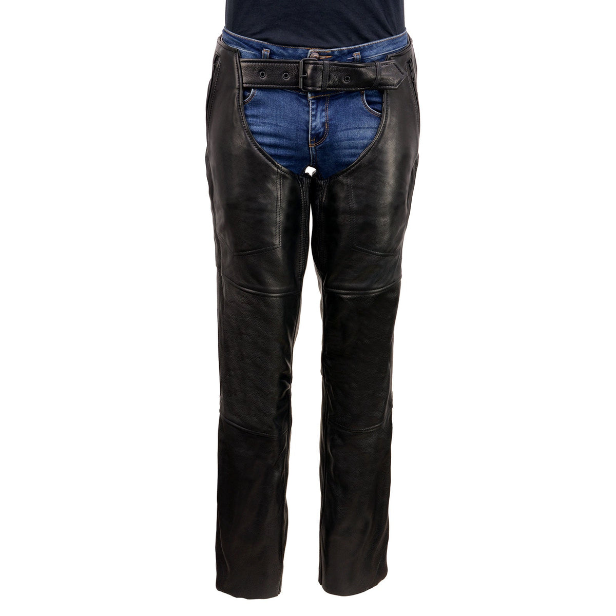 Milwaukee Leather USA MADE MLM5571 Men's Black Rough Rider Premium Leather Motorcycle Chaps with Thermal Liner
