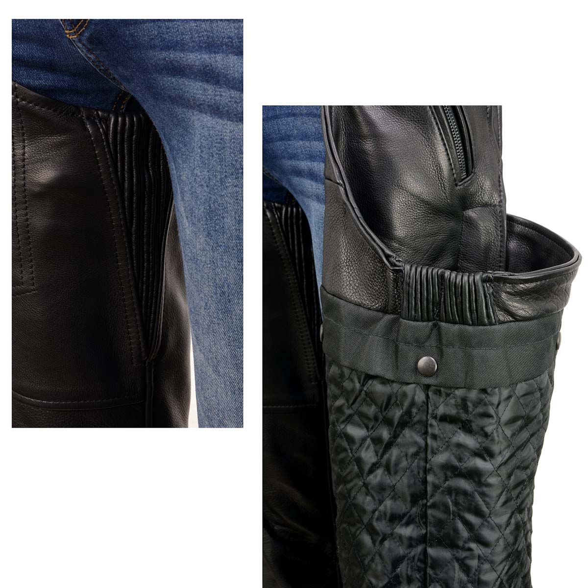 Milwaukee Leather USA MADE MLM5571 Men's Black Rough Rider Premium Leather Motorcycle Chaps with Thermal Liner