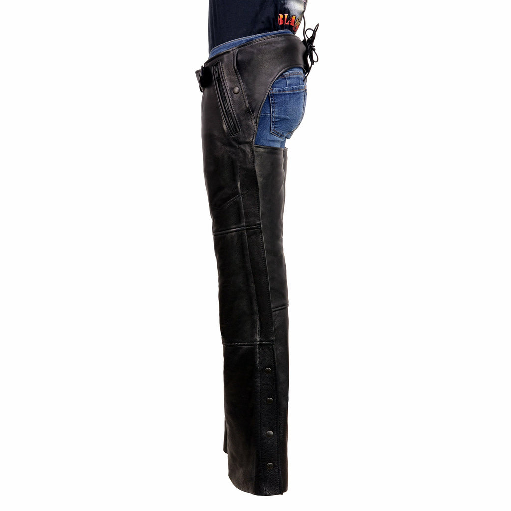 Milwaukee Leather USA MADE MLM5571 Men's Black Rough Rider Premium Leather Motorcycle Chaps with Thermal Liner