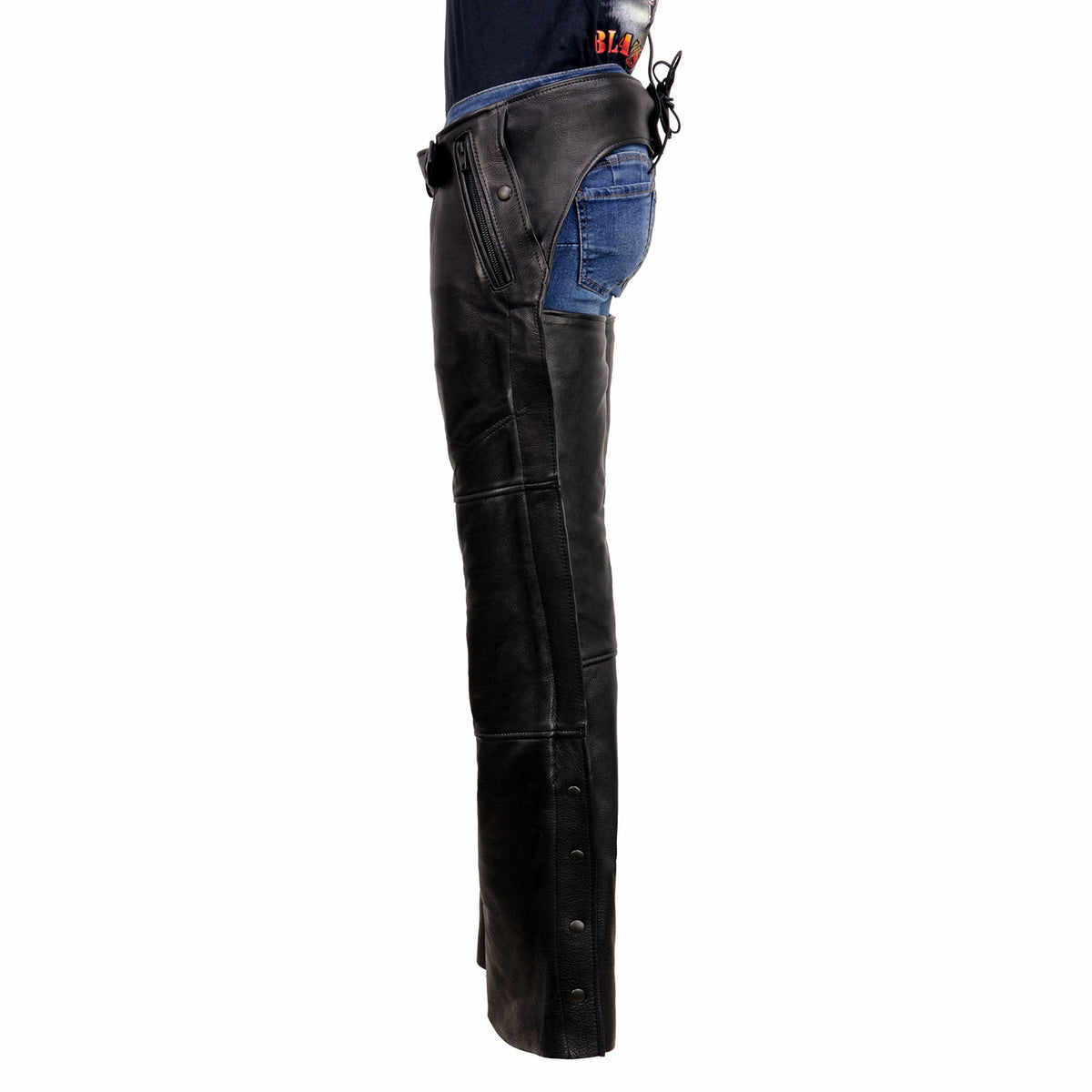 Milwaukee Leather USA MADE MLM5571 Men's Black Rough Rider Premium Leather Motorcycle Chaps with Thermal Liner