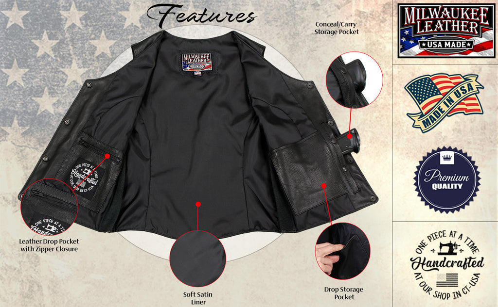 Milwaukee Leather USA MADE MLVSL5002 Women's Black Kitten Leather Motorcycle Vest with Side Laces