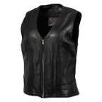 Milwaukee Leather USA MADE MLVSL5003 Women's Black Speed Queen Motorcycle Leather Vest with Front Zipper