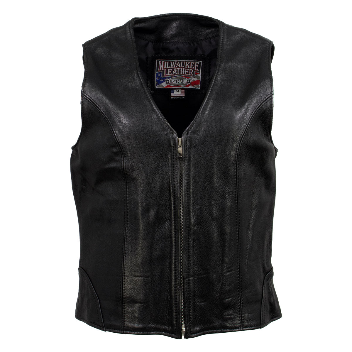 Milwaukee Leather USA MADE MLVSL5003 Women's Black Speed Queen Motorcycle Leather Vest with Front Zipper