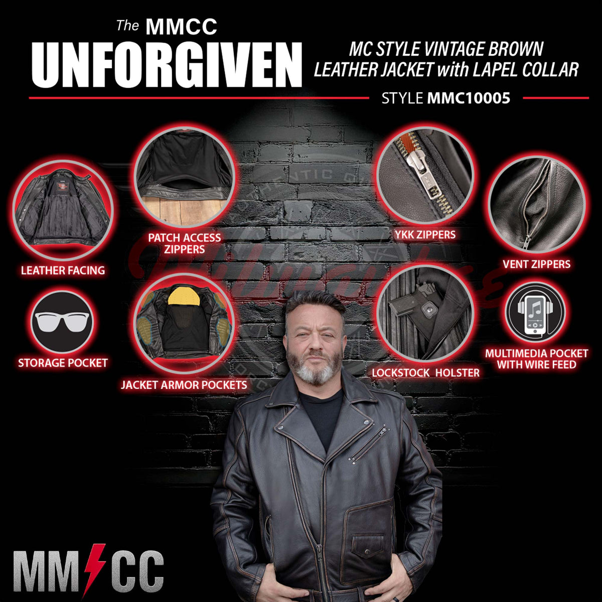 MMCC Men's Unforgiven Leather Motorcycle Jacket - MMC10005