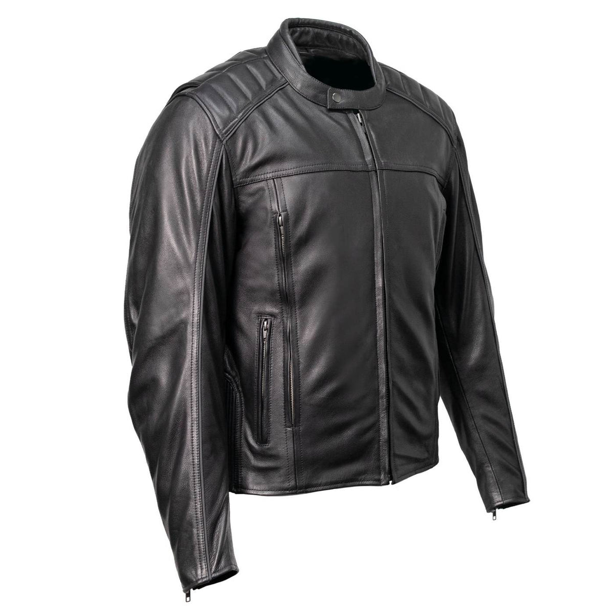 MMCC Men's Top-Spot Black Leather Motorcycle Jacket - MMC10007