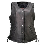 MMCC Women's Born Free Black Leather Motorcycle Vest - MMC40002