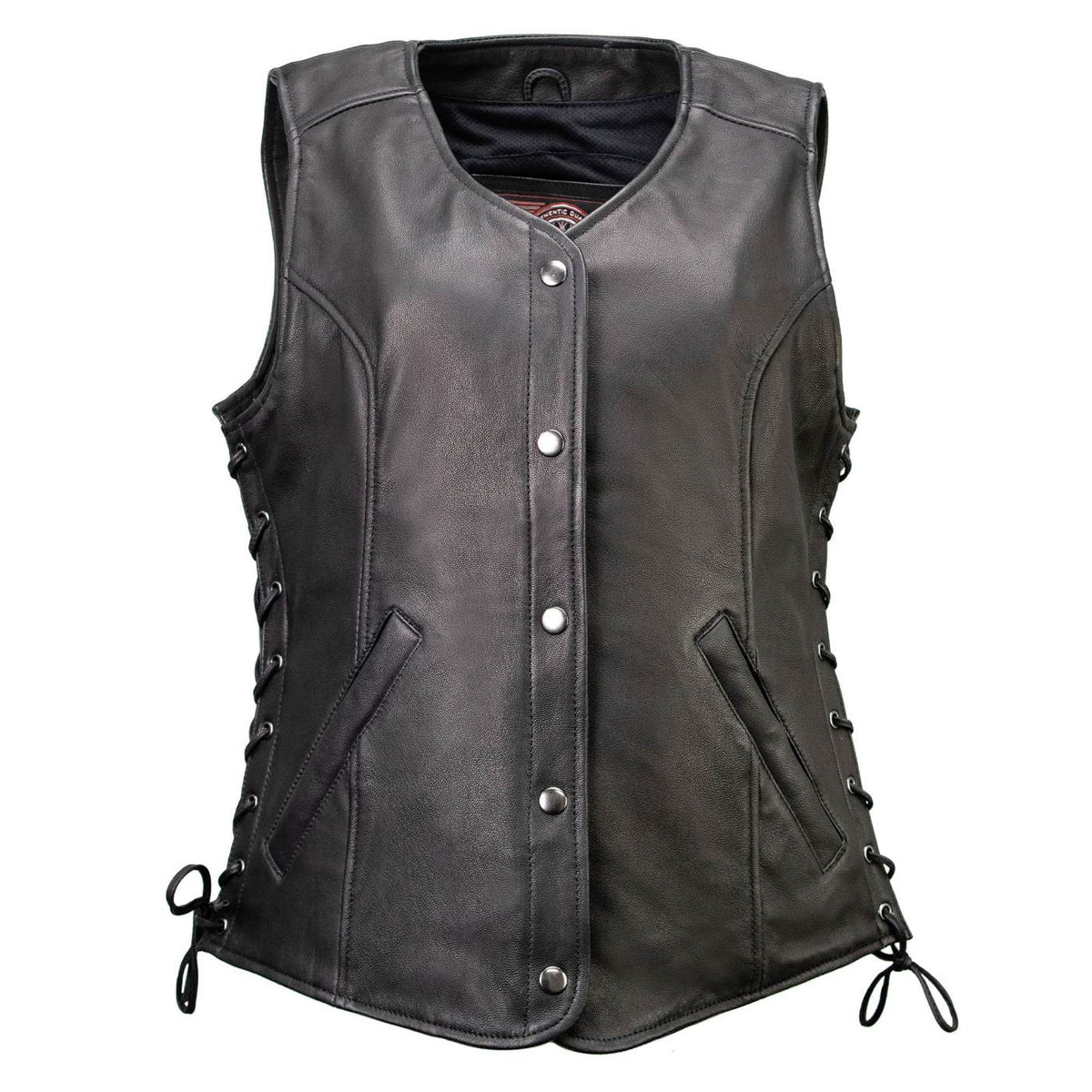 MMCC Women's Born Free Black Leather Motorcycle Vest - MMC40002
