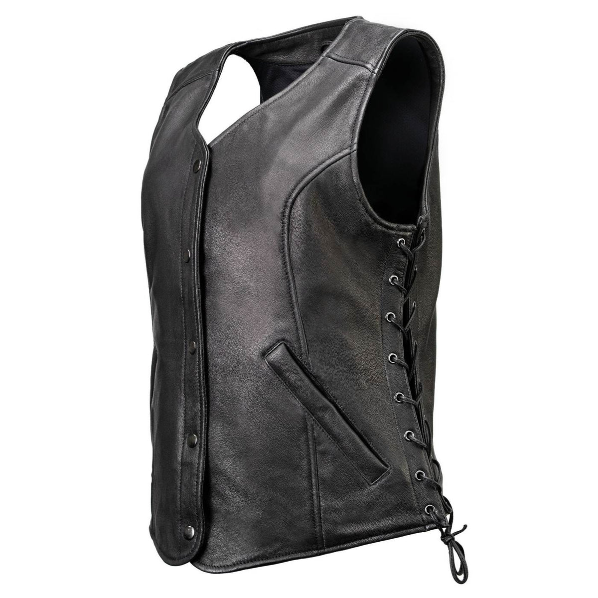 MMCC Women's Born Free Black Leather Motorcycle Vest - MMC40002