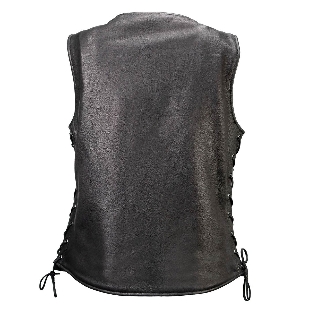 MMCC Women's Born Free Black Leather Motorcycle Vest - MMC40002