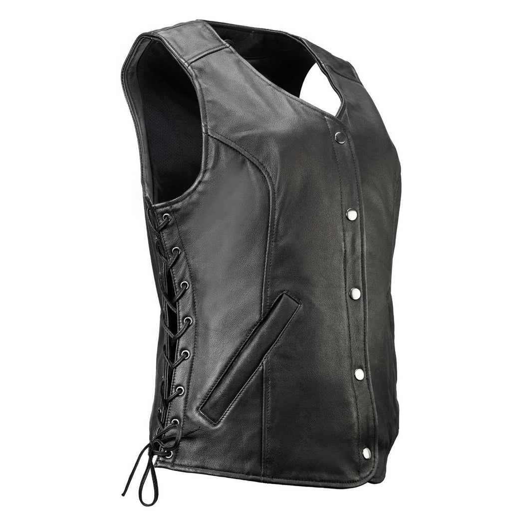 MMCC Women's Born Free Black Leather Motorcycle Vest - MMC40002
