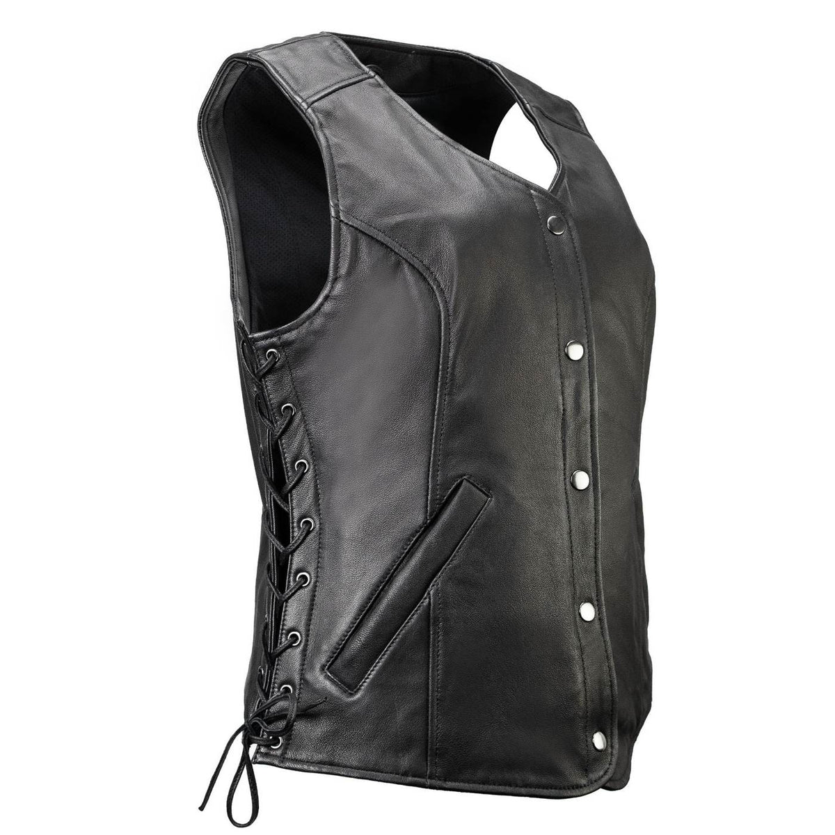 MMCC Women's Born Free Black Leather Motorcycle Vest - MMC40002