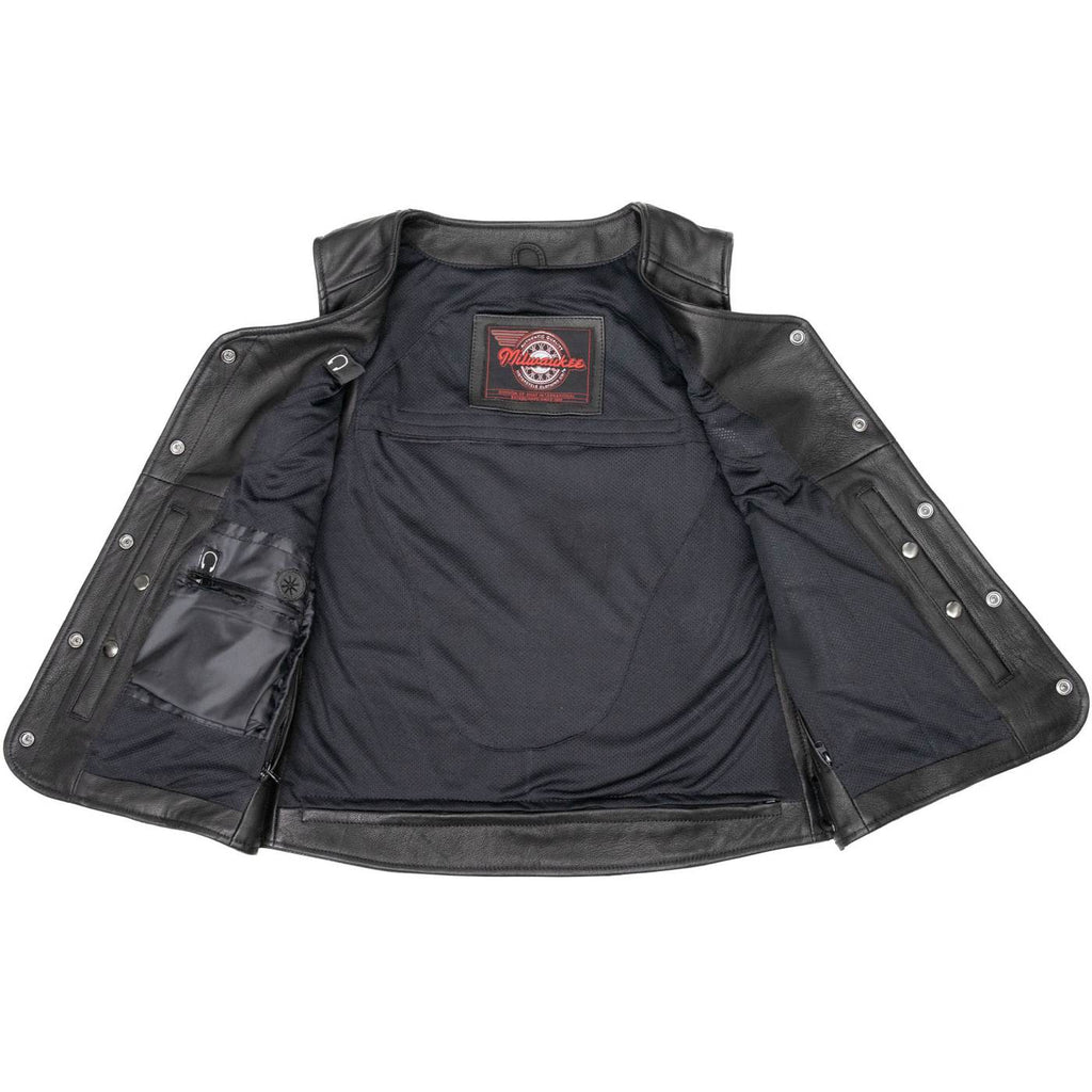 MMCC Women's Born Free Black Leather Motorcycle Vest - MMC40002
