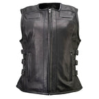 MMCC Women's Gixxer Black Leather Motorcycle Vest - MMC40003