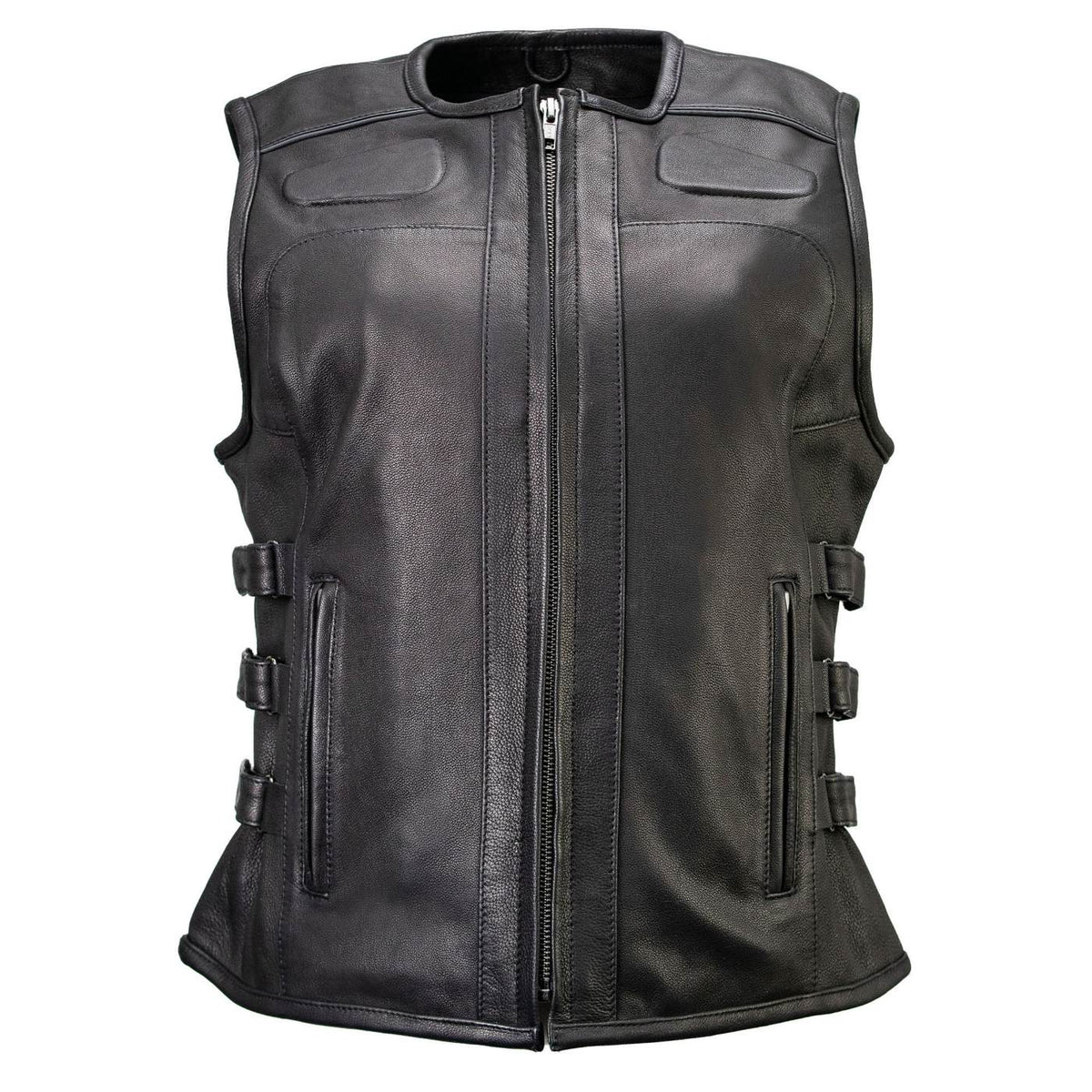 MMCC Women's Gixxer Black Leather Motorcycle Vest - MMC40003