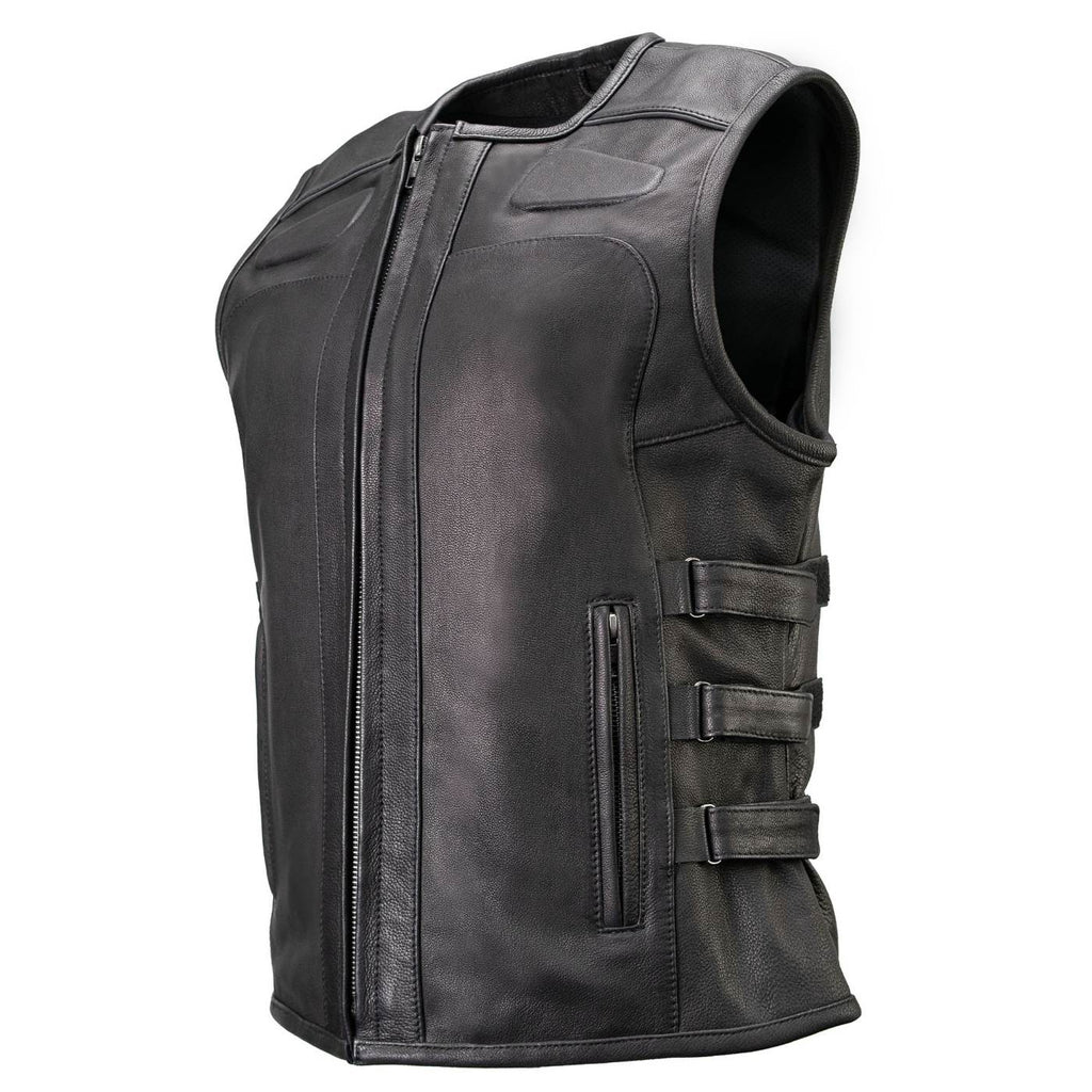 MMCC Women's Gixxer Black Leather Motorcycle Vest - MMC40003